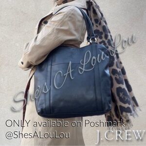 J.Crew • Leather 2-Compartment Shoulder Tote Bag in Blk & Animal Print Scarf